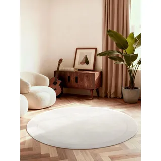 Villeroy & Boch Wollteppich Kari Rund - Weicher Natur Wohnzimmerteppich mit Bordüre, Handgemacht & Natürlich, Modernes Design für Wohnzimmer, Schlafzimmer, Esszimmer, Flur - Natur Creme, Ø 200 cm