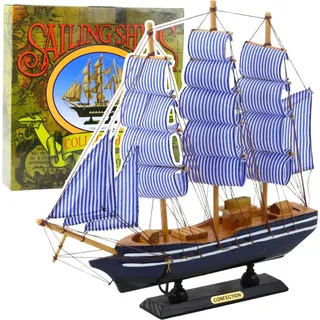 Sammlermodell Dekoratives Segelschiff Weiß Und Blau 33X31Cm