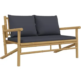 vidaXL Gartenbank Mit Dunkelgrauen Kissen Bambus , Naturmaterialen , Rechteckig , 75x74x115 cm , Gartenmöbel, Gartenbänke