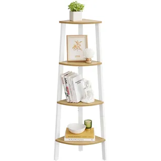 VASAGLE Eckregal, Bücherregal mit 4 Ebenen, Leiterregal, Aufbewahrungsregal, Pflanzenregal für Wohnzimmer, Industrial-Design, mit Stahlrahmen, natureichenfarben-mattweiß LLS034Y70