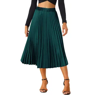Allegra K Damen Hohe Taille A-Linie Elastisch Plissee Metallisch Party Faltenrock Maxirock Rock Grün M