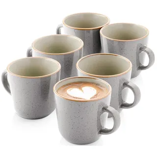 Sänger Kaffeebecher RIO Perlgrau - 6 teilig aus Steingut , Grau , Rund , kratzfest , Geschirr, Tassen, Kaffeebecher