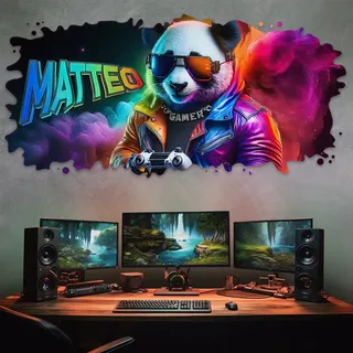 NEU PT3 Gamer Wandtattoo gaming zimmer Wandtattoo Kinderzimmer jungen Name Bild gamer Wandbild gaming Wandtattoo Gamer mit Namen personalisiert Gaming Deko cooler Panda