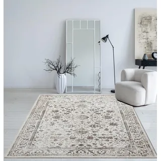 Mia's Teppiche Cielo Moderner Dichter Kurzflor Teppich, Wohnzimmer, Schlafzimmer, Eleganter Glanz, Glanzfaser, Hoch-Tief Effekt, Feder, Creme, 140 x 200 cm