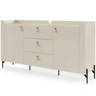 Beautysofa Kommode Sorella mit 2 Türen und 3 Schubladen, 180 cm, für Jugendzimmer, Macadamia + Eiche Mavelie , Beige, Eichefarben , Holzwerkstoff , 4 Fächer , 180x95x42 cm , Kleinmöbel, Kommoden, Kommoden