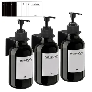 Seifenspender Wandbefestigung Ohne Bohren,3er Set 500ml Seifenspender Wand Schampoospender Dusche Spülmittelspender Shampoo Spender für Küche Bad (Schwarz2)