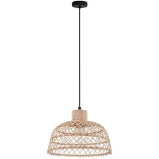 EGLO Ausnby, 1 flammige Hängelampe Vintage, Skandinavisch, Boho, Hängeleuchte aus Holz in Natur und Metall in Schwarz, Esstischlampe, Wohnzimmerlampe hängend mit E27