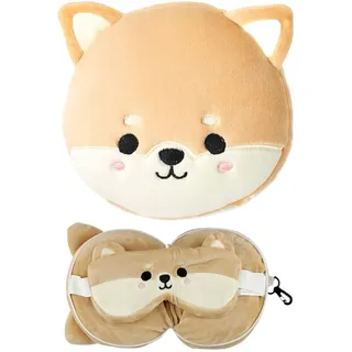 Puckator Relaxeazzz Plüsch Shiba Inu Hund Reisekissen & Schlafmaske