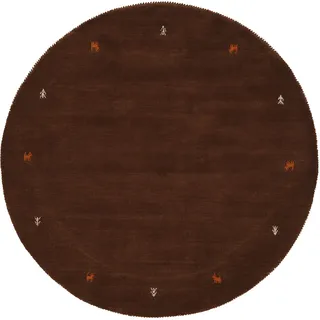 carpetfine Gabbeh Uni Wollteppich Ø 300 cm Braun