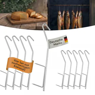 ok4y Räucherhaken Edelstahl 10 Stück Doppelspitz – 15 cm, 5 mm Ø – Ideal für Fisch, Fleisch, Wurst & Käse im Räucherofen, Smoker oder Grill