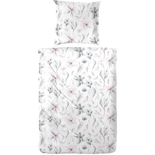 Hahn Seersucker Bettwäsche Blumenmuster Weiß 155x220 cm + 80x80 cm - Weiß