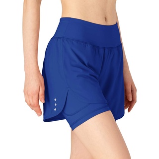 donhobo Shorts Damen Yoga Sporthose 2 in 1 Kurze Hosen Trainingshose Schnell Trocknend Laufhose Sweatshorts (Blau, XS)