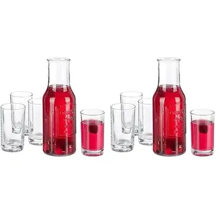 Relaxdays Wasserkaraffe Set mit Gläsern, 5-teiliges Set, 1,5 l, 200 ml, Karaffe ohne Deckel, Wassergläser, transparent (Packung mit 2)