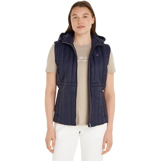 Tommy Hilfiger Damen Weste Feminine Down Vest mit Kapuze, Blau (Desert Sky), S