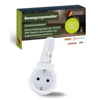 Schwaiger Bewegungsmelder Steckdose Adapter Helligkeitssensor drehbar Erfassungswinkel 180° Steckdosenadapter