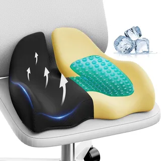 Benazcap X Großes Gel-Sitzkissen für Bürostuhl, Ergonomische Kissen aus Gel und Memory-Schaum, Steißbein-Po-Kissen für Gaming-Stuhl und Autositz, Schwarz