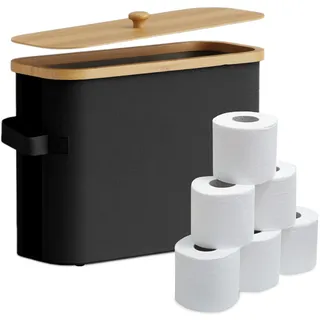Relaxdays Toilettenpapier Aufbewahrung, 12 Rollen, HBT: 33 x 45 x 16 cm, Stoff, Bambus, Klopapier Korb, Vorrat, schwarz