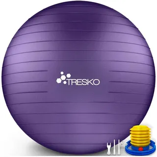 TRESKO Gymnastikball mit GRATIS Übungsposter inkl. Luftpumpe - 65cm, Pumpe, lila