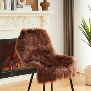 JXLOULAN Faux Lammfell Schaffell Teppich Dunkelbraun 60x90 cm, Longhair Flauschiger Fell Teppiche Wohnzimmer Deko Weicher für Stühle Sofa Schlafzimmer Kinderzimmer