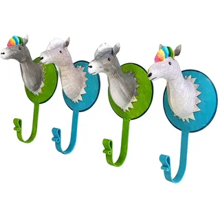 Pape Kunstgewerbe 4 Bunte Wandhaken Alpaka aus Metall handbemalt je ca. 19 x 9 cm. Kleiderhaken Kinderzimmer