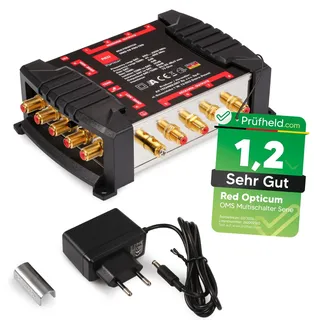 Opticum Red RED OPTICUM 5/8 Multischalter SAT Verteiler für 8 Teilnehmer / 1 Satelliten kompatibel mit Quattro und Quad LNB. Digital Multiswitch Matrix für HD 4K Sat Anlagen TV