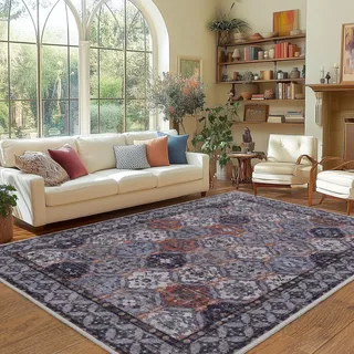 MAST DOO Waschbarer Teppich Wohnzimmer 200x300cm, Boho Teppiche Kurzflor Schlafzimmer, Teppich Retro Akzent Werfen Großer Teppiche für Büro Esszimmer Kinderzimmer Wohnzimmer, Violett