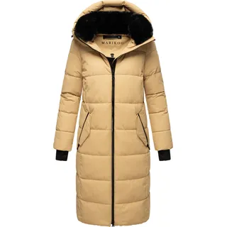Marikoo Damen Winter Steppjacke Stepp Jacke lang warm Mantel Parker Kapuze mit abnehmbarer Kunstfellkragen Zuraraa XVI Sand Gr: 44 - XXL - Beige