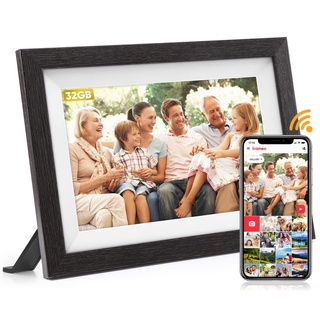 Frameo Digitaler Bilderrahmen WLAN, FUMAT 10.1 Zoll Elektronischer Bilderrahmen Digital 32 GB Speicher, Einfache Teilen von Fotos und Videos über Frameo App, Automatische Drehung,IPS HD Touchscreen