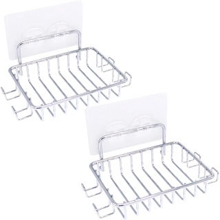 Seifenhalter für Dusche mit 4 Haken, 2 Pack Edelstahl Seifenschale für Badezimmer, Selbstklebende Bar Seifenhalter für Dusche Wand, Silber von Lofekea