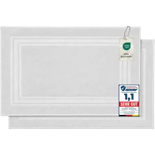 Komfortec Badvorleger Set 2 Teilig, Frottee Duschvorleger, Waschbar Duschmatte & Badteppich, 600 g/m2 &100% Baumwolle, Saugfähig & Schnelltrocknend, 50 x 70 cm, weiß