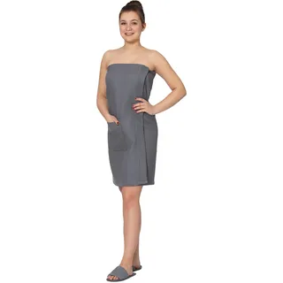 ZOLLNER Damensaunakilt in Waffelpique - grau - Einheitsgröße - Baumwolle - mit Gummizug und Klettverschluss - praktische Tasche mit Reißverschluss - waschbar bis 60°C - Oeko Tex® zertifiziert