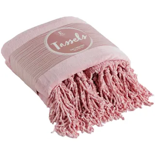 ESSEX - Kuscheldecke Tassels, 130 x 170 cm, Decke mit Quasten, 100% Polyester, Sofadecke - Rosa