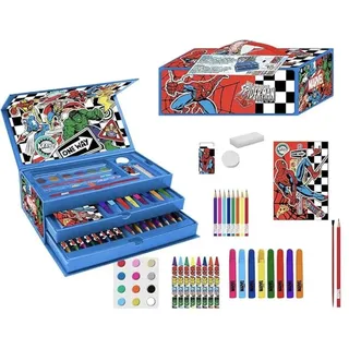 Avengers Malset – Schulset für Kinder mit Markern, Buntstiften und Marvel-Zubehör zum Zeichnen, Malen und zur Förderung der Kreativität von Kindern, Avengers-Koffer, 26.0x10.0x13.0 cm, Lizenzprodukt