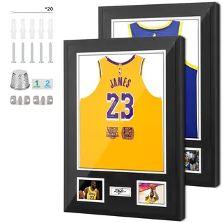 Nice C Trikotrahmen Vitrine, Trikotrahmen, Trikotvitrine, Holz mit 98% UV-Schutz Plexiglas, Matte, Pinnwand für Fußball, Baseball, Basketball, Sportshirts, Fotos & Unterschrift (2-P)