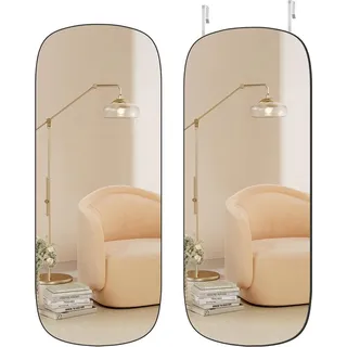 Spiegelwand 120 x 47 cm mit abgerundeten Ecken und rahmenlos - Schwarz