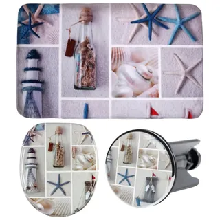 Sanilo Badaccessoire-Set »Meeresbrise« bestehend aus WC-Sitz, Badteppich und Waschbeckenstöpsel, blau