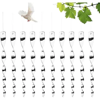10Stks Reflektierende Vogelabwehr Stäbe, 29.5cm Hochwirksamer Vogelschreck Windspirale, Hängende Reflektor Balkon Dekoration, Silber Krähenschreck Amselschreck Windspiel für Gemüsegarten Obstgarten