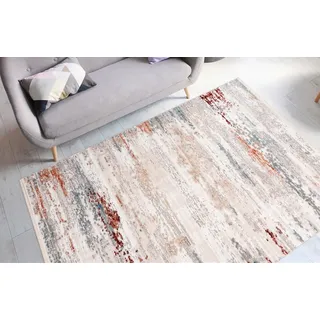 Teppich CALO-DELUXE "Miran 625" Gr. 2, rosa (lachs, grau), B:80cm H:12mm L:150cm, Kunstfaser, Teppiche, Teppich, Vintage Design, mit Fransen, Wohnzimmer