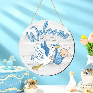 Chunful Baby Boy Türschild Geschlechtsoffenbarung Willkommensschild Hängender Kranz rund rustikale Holz Bauernhaus Dekorationen Urlaub Haustür Dekor für Babyparty, Veranda, Partyzubehör