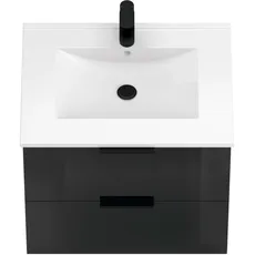 Bild von Waschtisch »Athen Badezimmerschrank mit Softclose Funktion WC Bad 60 cm«, Waschplatz mit 2 Schubladen und Waschbecken Badmöbel Unterschrank, schwarz hochglanz, hochglanz, , 14062750-0 eckig,