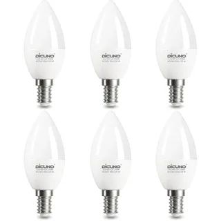 DiCUNO E14 LED Lampe 5W, Tageslichtweiß 5000K, ersetzt 50W Glühbirne, 550LM, CRI 90, 230V AC, C37 LED Kerze Birne, nicht dimmbar, Ersatzlampe für Kronleuchter, Tischlampe, 6er Pack