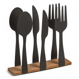MIJOMA Schwarzer Serviettenhalter aus Metall im Besteck-Design mit Holzboden 16,5x4x16,5 cm - Dekorativer Serviettenspender für Küche, Esstisch und Bar - Für alle Serviettengrößen geeignet