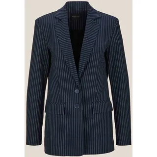 Longblazer MADELEINE "Blazer Langer, taillierter Blazer", Damen, Gr. 34, blau (marine, weiß), Obermaterial: 70% Viskose CV. 19% Polyamid PA. 8% Polyester PES. 3% Elasthan EL., Modern, normal, Blazer Longblazer