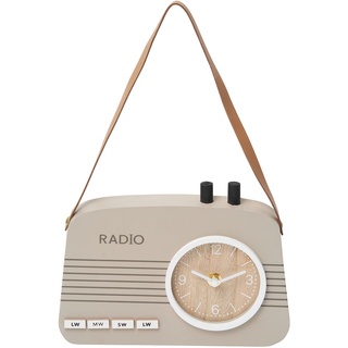 AMARE Retro Wanduhr Alabama Radio Design 21,5 x 3,5 x 15,5 cm, Beige