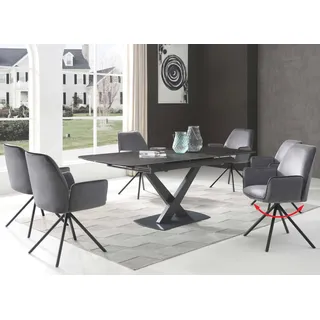 6er-Set Esszimmerstuhl HWC-G67, Küchenstuhl Armlehne, drehbar Auto-Position, Samt MVG dunkelgrau, Beine schwarz - Grau