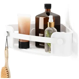 Umbra Flex Duschablage zum Kleben, Rostfreies Duschregal für Shampoo, Conditioner, Duschgel, Seife, Luffaschwamm, ohne Bohren, Rostfrei, Weiss