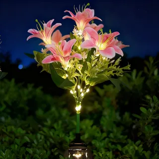Fancysky Gartendeko Solarleuchten Solarlampen für Außen, Solarleuchten Balkon mit 7 Blume Warmweiß, Solar Gartenleuchten Wetterfest für Draußen, Terrasse, Blumenkästen, Hof, Hochzeit (Lilienblüten)