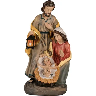 Krippenblock barock [farbig handbemalt] Maria, Josef und Jesus-Kind als kompakte Mini-Krippe/Kompaktkrippe aus langlebigen Polyserin/Kunstharz