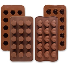 Cozihom Silikon-Schokoladenformen, Backform für Schokolade, Gelee, Süßigkeiten, Fettbomben, Keto-Snacks, Eiswürfel, runde Tassen und Herzform, 4 Stück