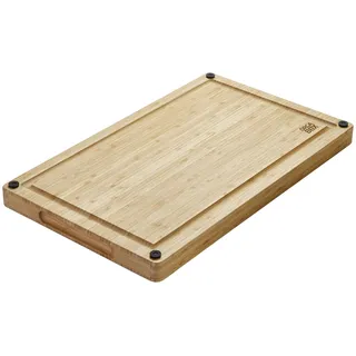 ORGA-BOX XXL Schneidebrett massiv geölt aus 100% Bambus antibakteriell | mit Griffmulde u. Saftrille 50x30x3,2 cm rutschfest inkl. Silikonfüßen zum Schneiden oder Anrichten von Lebensmitteln